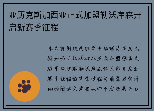 亚历克斯加西亚正式加盟勒沃库森开启新赛季征程